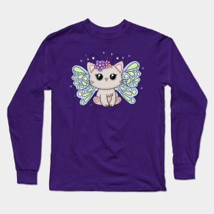 Kawaii Kitty Fairy with Sparkles Long Sleeve T-Shirt